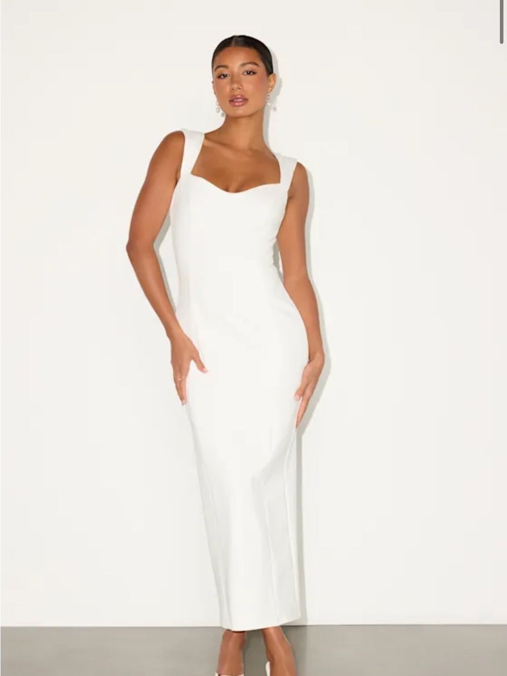 Lulus Samai White Sweetheart Cap Sleeve Midi Dress XS NWT Bridal